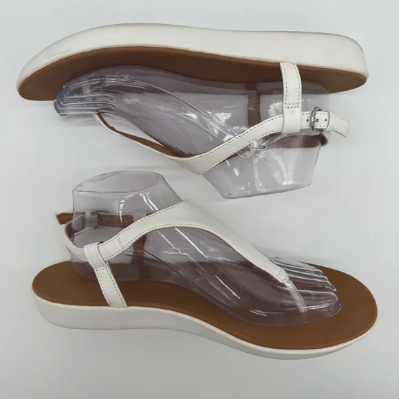 FitFlop Lainey White Leather Ankle Strap Toe Post Sandals Size 9 - Picture 7 of 12
